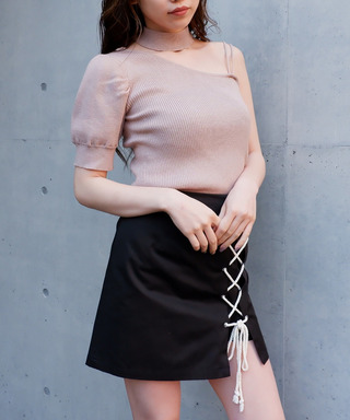 ワンショルチョーカーニットトップス