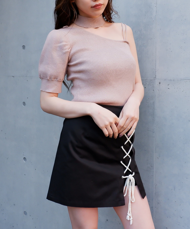 ワンショルチョーカーニットトップス 詳細画像 ベージュ 1