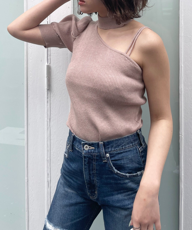 ワンショルチョーカーニットトップス 詳細画像 ベージュ 2