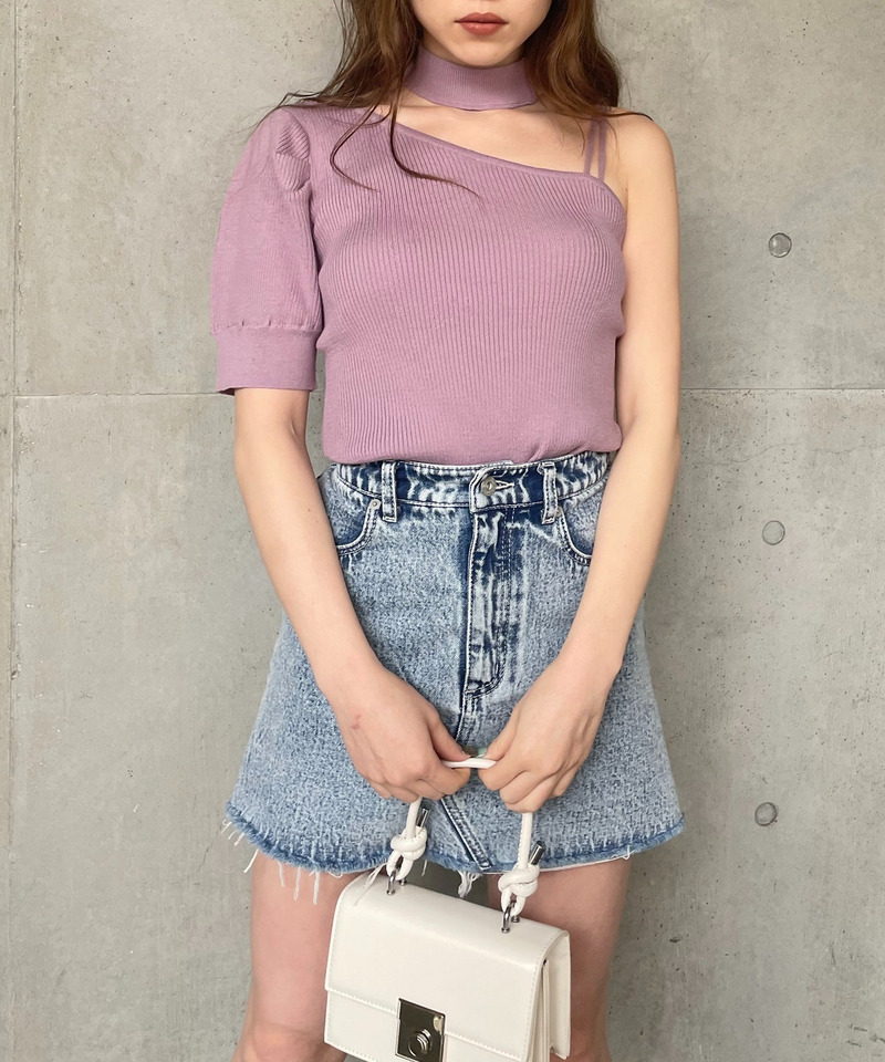 ワンショルチョーカーニットトップス 詳細画像 パープル 1