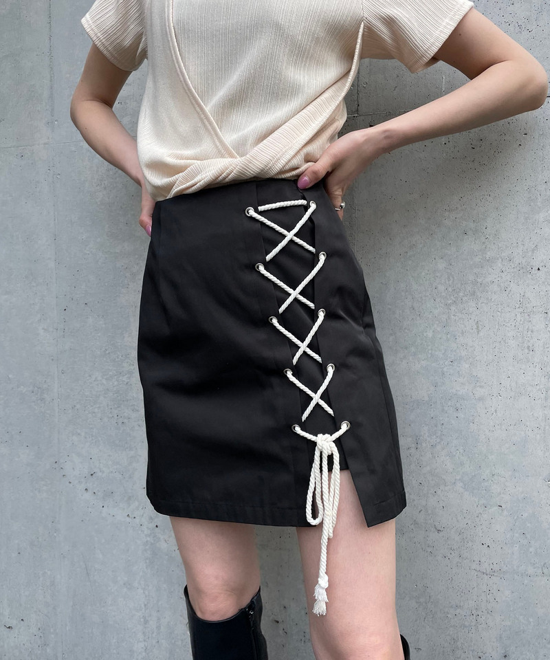レースアップミニスカート 詳細画像 ブラック 1