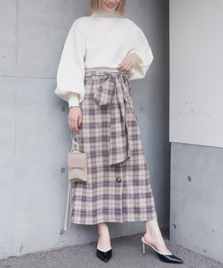 ウエストリボンチェック柄スカート