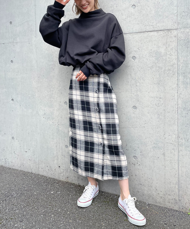 ウエストリボンチェック柄スカート 詳細画像 ブラック系 1