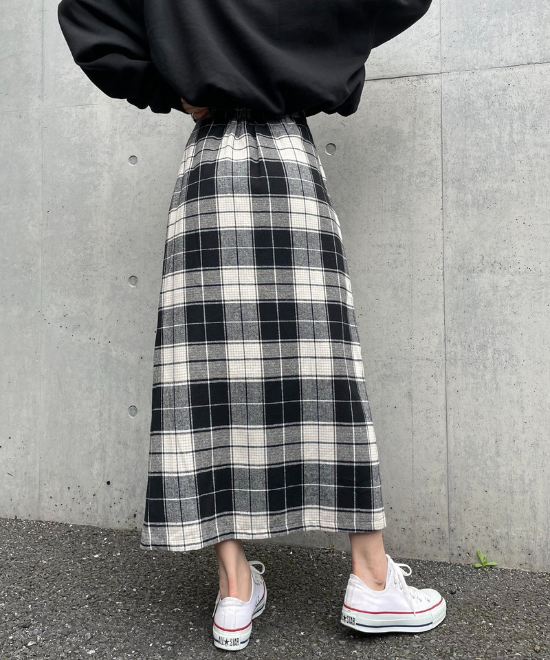 ウエストリボンチェック柄スカート 詳細画像 ブラック系 2