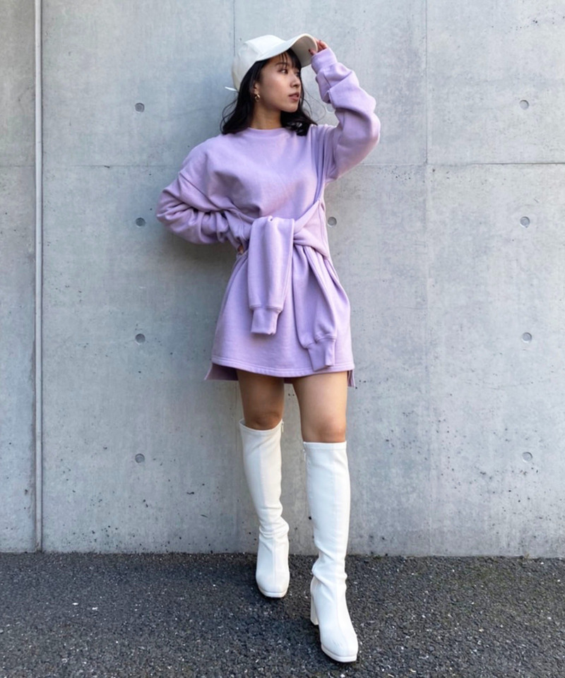 ウエスト巻裏起毛ミニワンピース 詳細画像 パープル 1