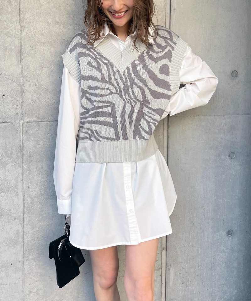 マーブルパターンニットベスト 詳細画像 グレー 3