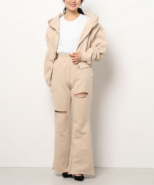 コンパクトスウェットZIPパーカー&times;カットオフ裏毛パンツ 詳細画像