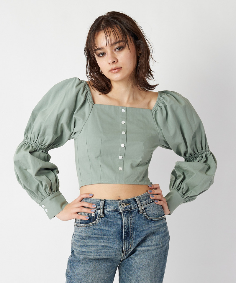 ダブルパフスリーブブラウス 詳細画像 グリーン 3