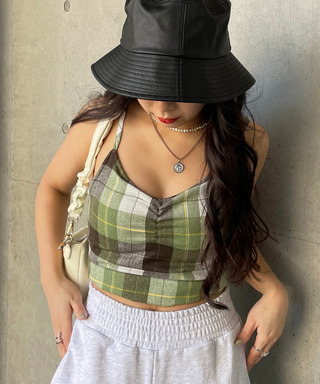 パット付きチェックビスチェ