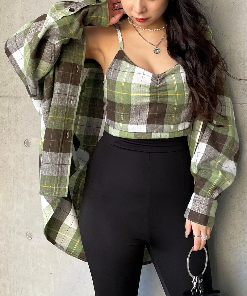 パット付きチェックビスチェ 詳細画像 グリーン系 2