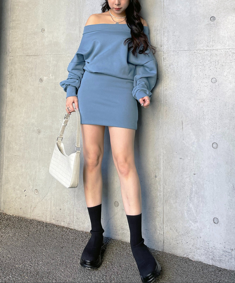 オフショルダー裏毛ワンピース 詳細画像 ブルー 2