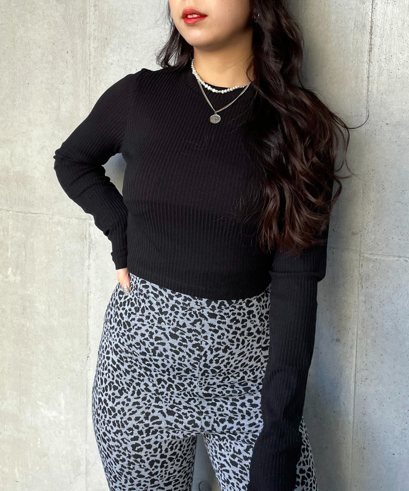 プチハイ長袖リブトップス 詳細画像 ブラック 1