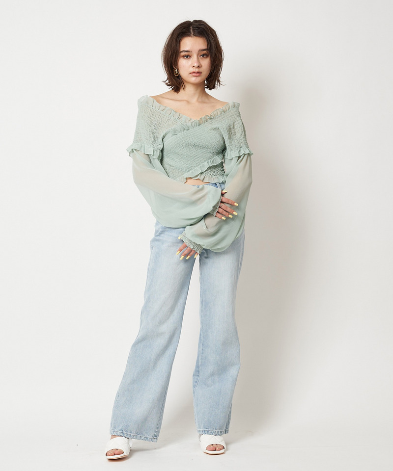 ギャザーカシュクールブラウス 詳細画像 グリーン 2