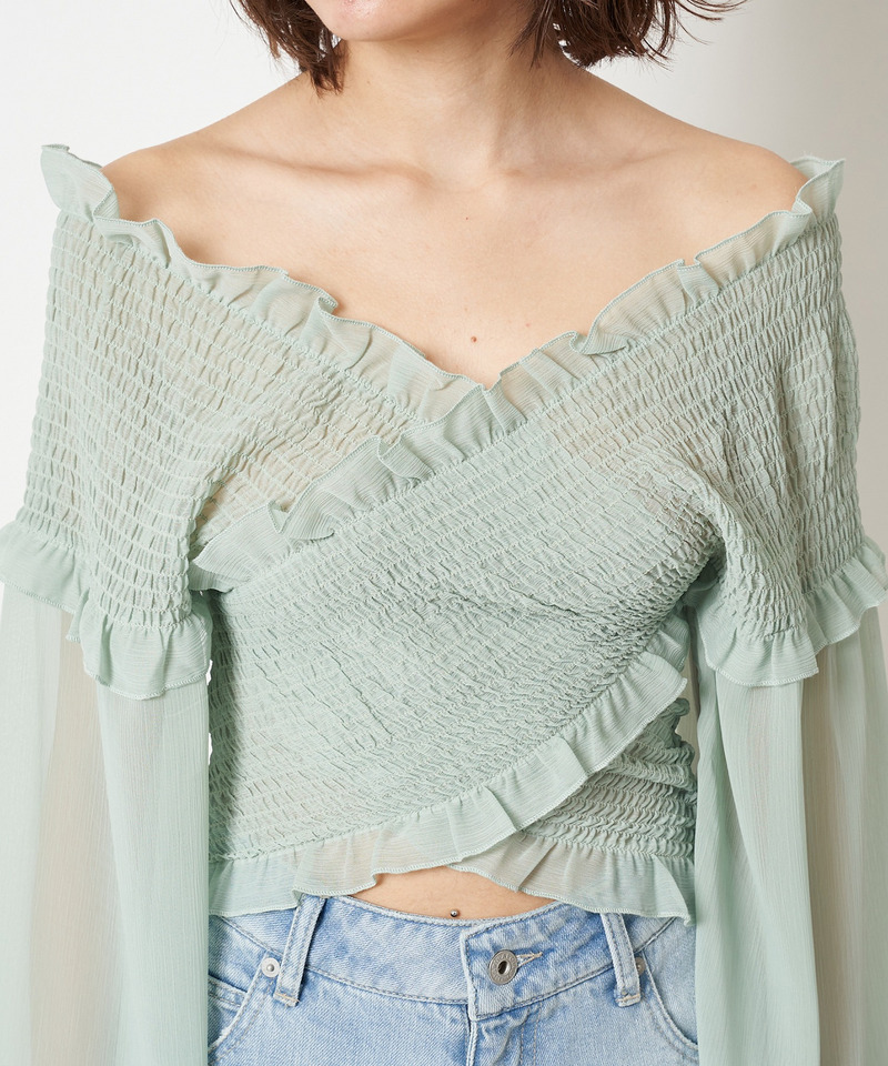 ギャザーカシュクールブラウス 詳細画像 グリーン 7
