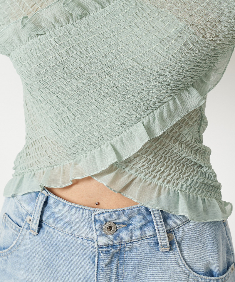 ギャザーカシュクールブラウス 詳細画像 グリーン 8