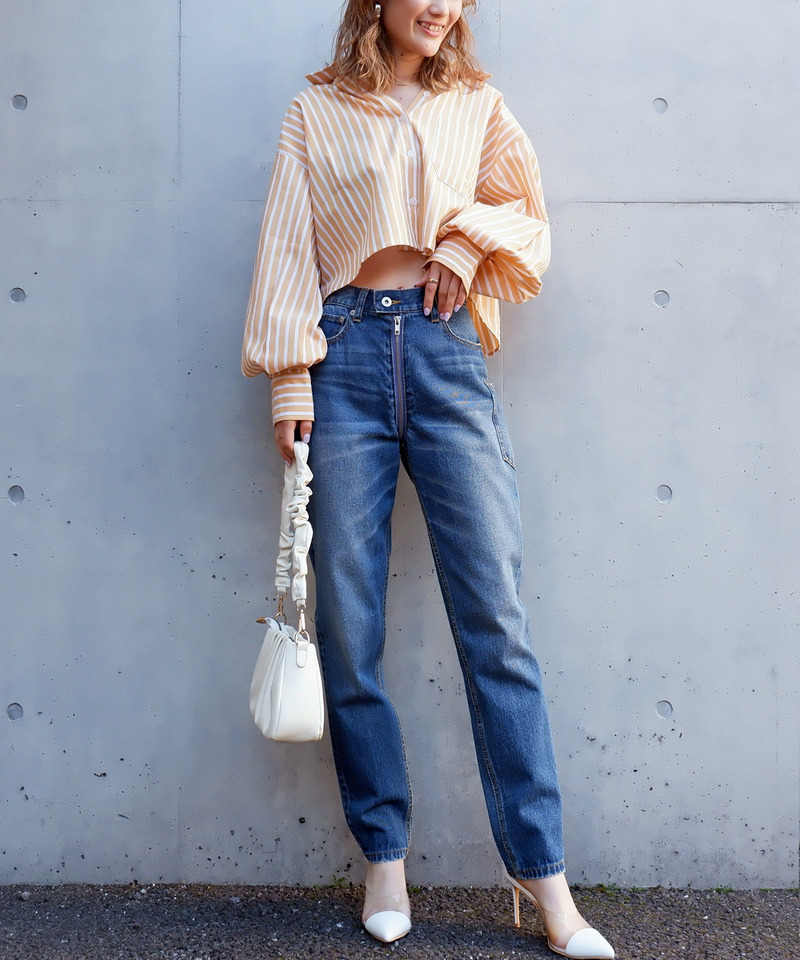 ショート丈ストライプシャツ 詳細画像 オレンジ系 3