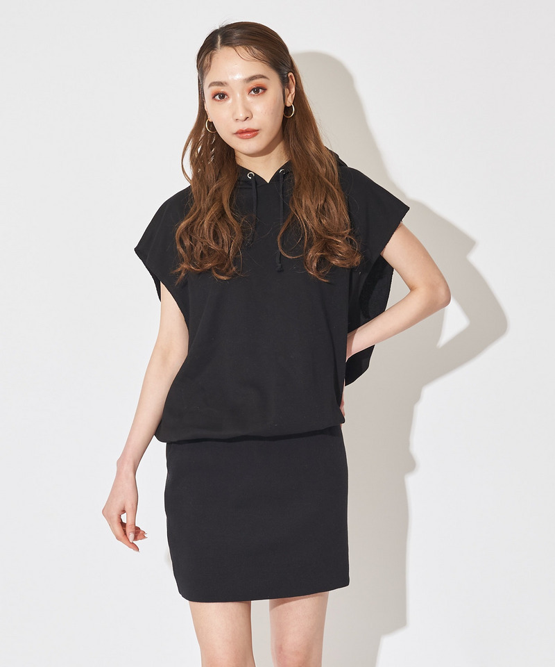 ビッグドルマンフレンチスリーブパーカーワンピース 詳細画像 ブラック 1