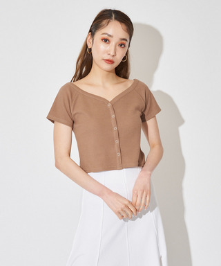 オフショルリブトップス