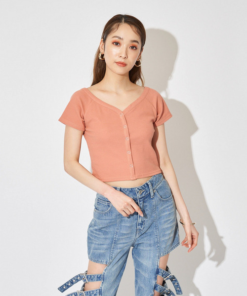 オフショルリブトップス 詳細画像