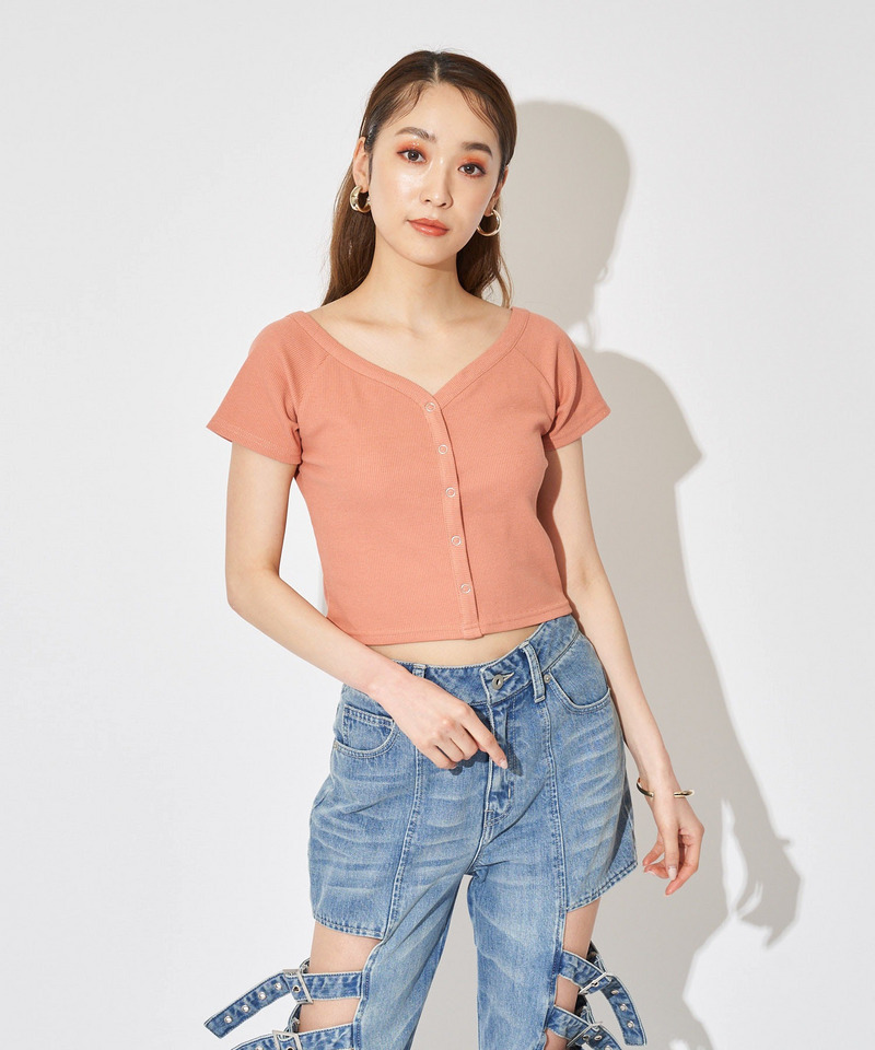 オフショルリブトップス 詳細画像 オレンジ 1