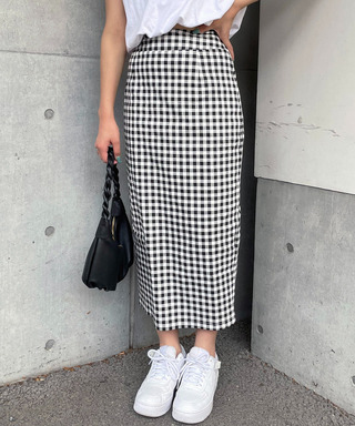 ギンガムチェックナロースカート