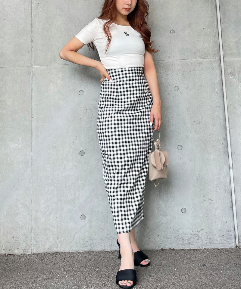ギンガムチェックナロースカート 詳細画像 ブラック系 2
