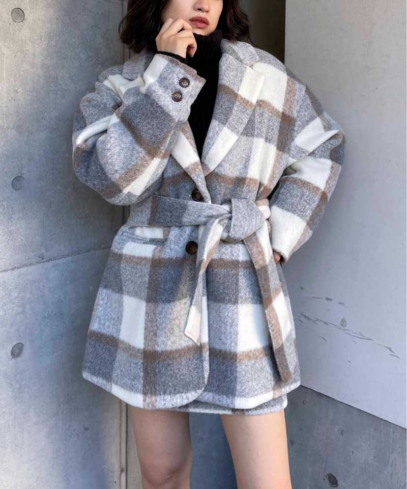 チェック柄オーバージャケット 詳細画像 グレー系 1