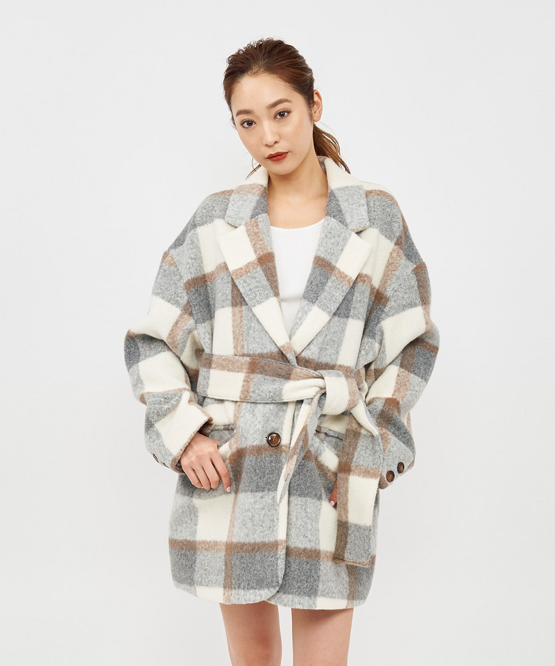 チェック柄オーバージャケット 詳細画像 グレー系 4