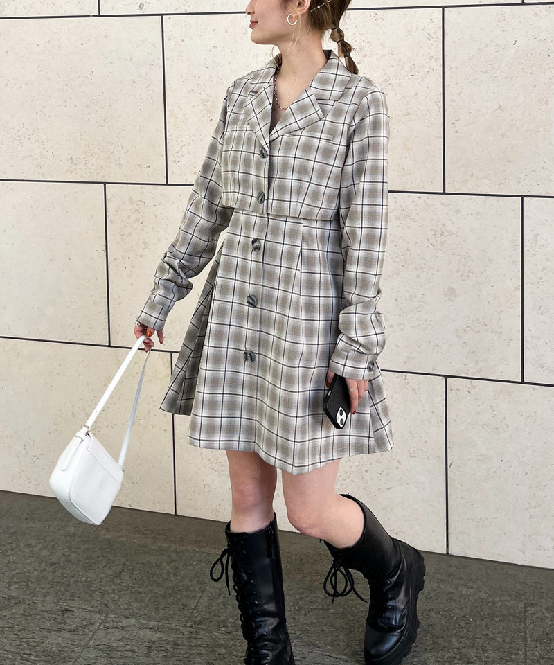 ジャケットレイヤードスタイルワンピース 詳細画像 チェック 4