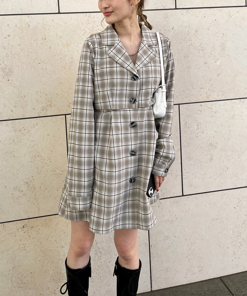 ジャケットレイヤードスタイルワンピース 詳細画像 チェック 5