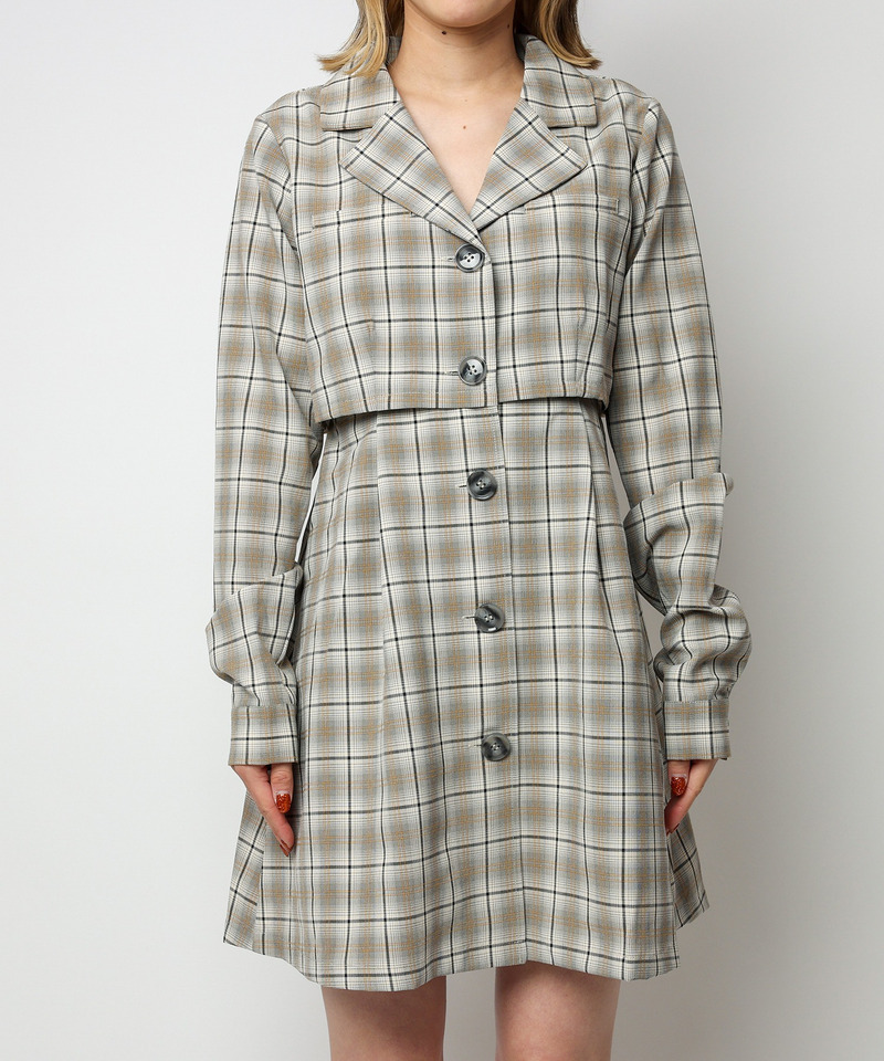 ジャケットレイヤードスタイルワンピース 詳細画像 チェック 7