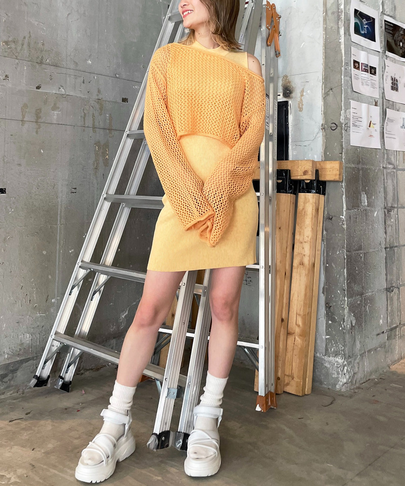 プチハイノースリーブニットワンピース 詳細画像 オレンジ 3