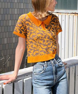 幾何学ロゴジャガードポロニット