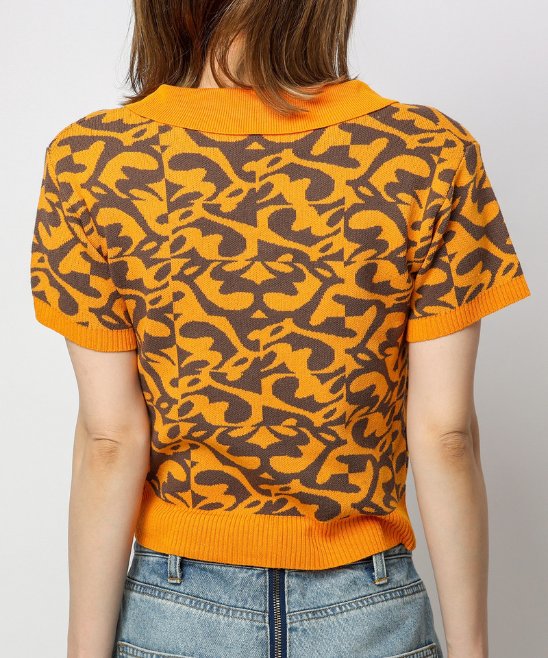 幾何学ロゴジャガードポロニット 詳細画像 オレンジ系 6