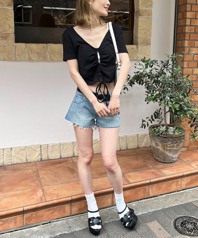 ドロストデザインリブトップス 詳細画像 ブラック 2