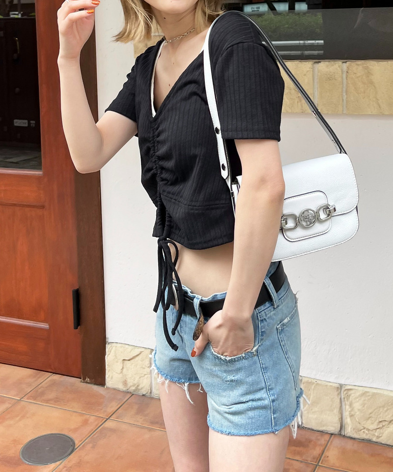 ドロストデザインリブトップス 詳細画像 ブラック 3