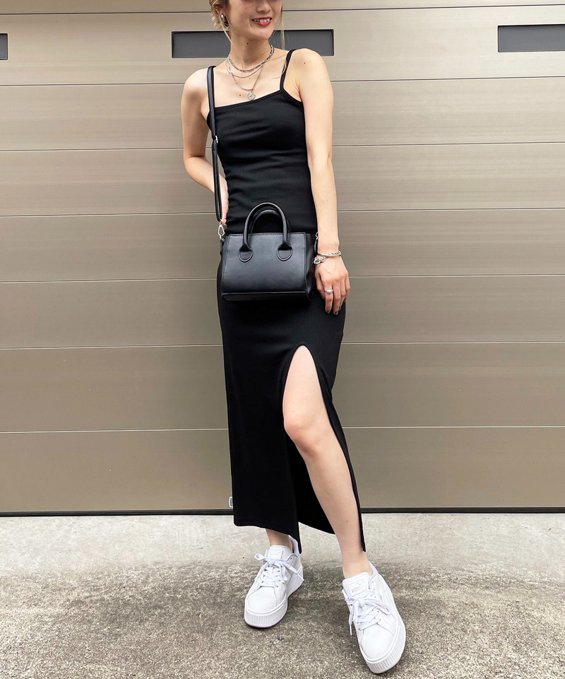 スリットロングキャミワンピース 詳細画像 ブラック 1