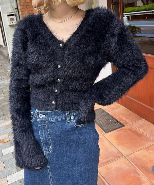 シャギーカーデニットトップス 詳細画像