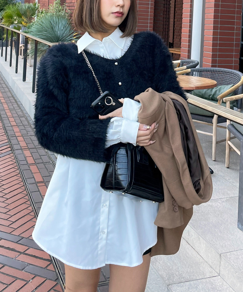 シャギーカーデニットトップス 詳細画像 ブラック 2