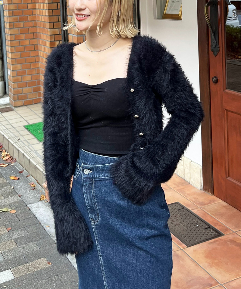 シャギーカーデニットトップス 詳細画像 ブラック 3