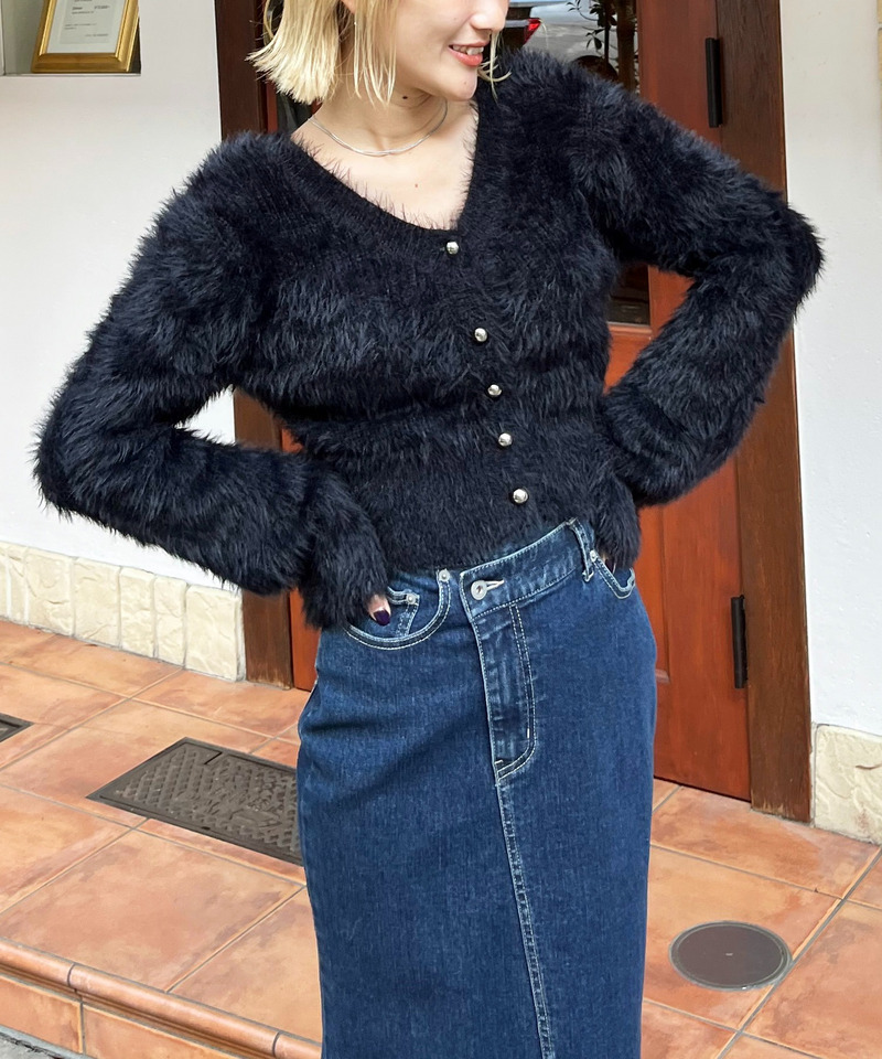 シャギーカーデニットトップス 詳細画像 ブラック 4