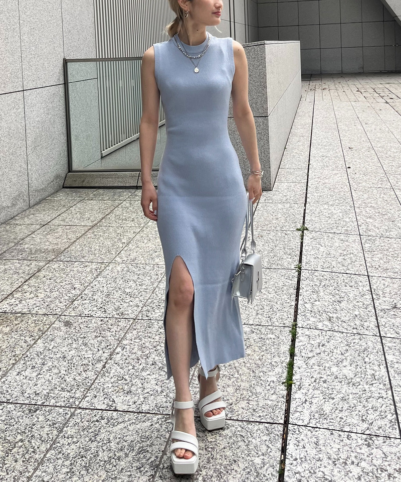 バックオープンベルトスリットワンピース 詳細画像 ブルー 4