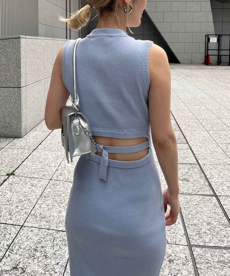 バックオープンベルトスリットワンピース 詳細画像 ブルー 5