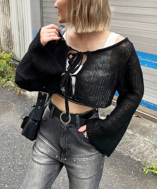 モヘアタッチニットショートカーディガン