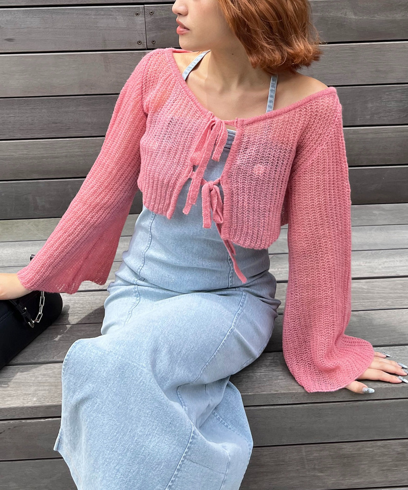 モヘアタッチニットショートカーディガン 詳細画像 ピンク 1