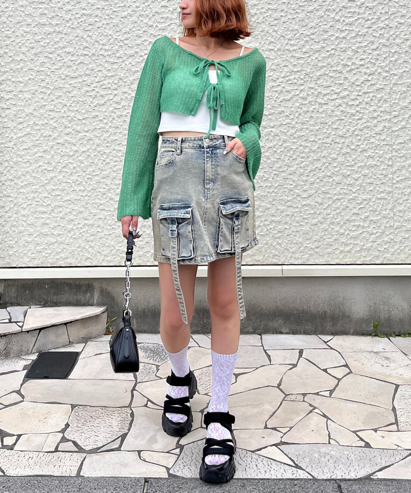 モヘアタッチニットショートカーディガン 詳細画像 グリーン 2