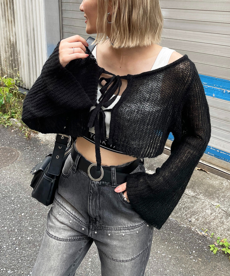 モヘアタッチニットショートカーディガン 詳細画像 ブラック 1