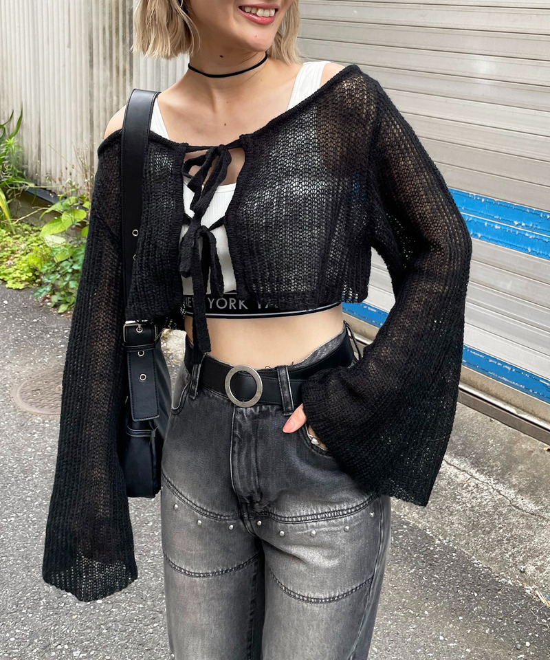 モヘアタッチニットショートカーディガン 詳細画像 ブラック 3