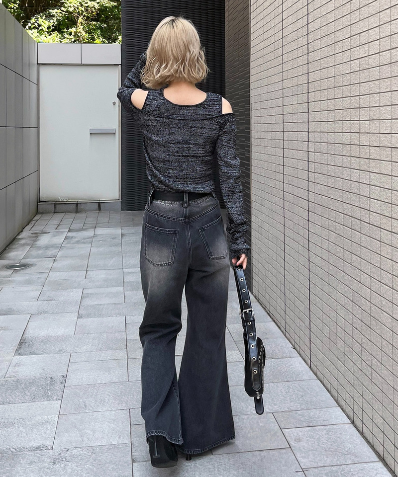 レイヤード風フロントクロスラメニット 詳細画像 ブラック 3