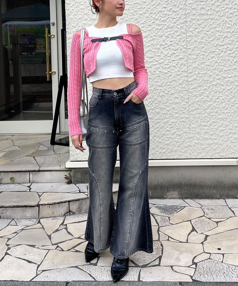 ベルト付きニットアンサンブルタンクセット 詳細画像 ピンク 2